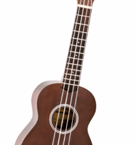 Ukelele de madera en posición vertical