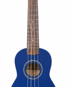 Ukelele azul con cuerdas de metal